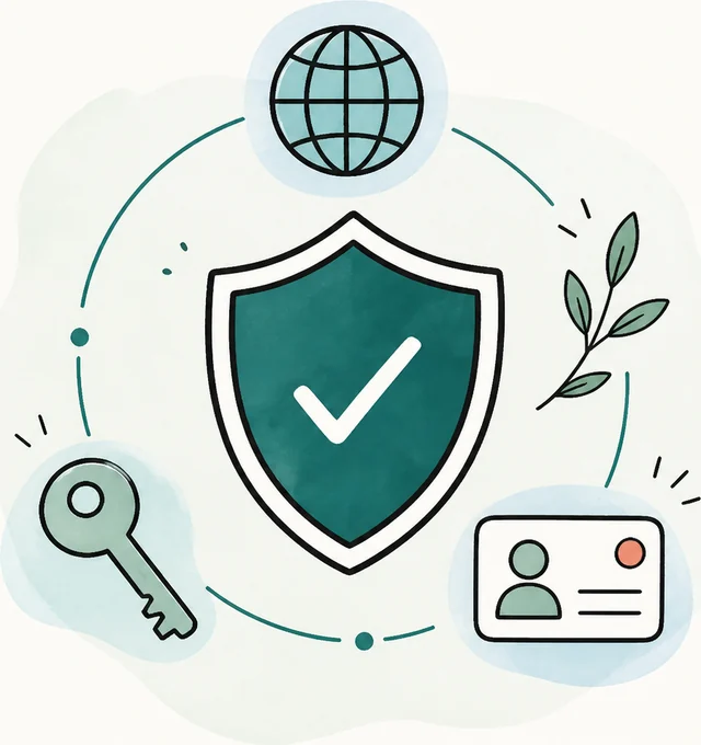 Escudo que representa el control de cuentas y activos web
