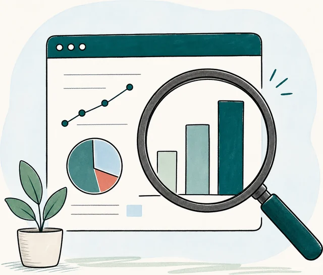 Datos y lupa que representan la medición de resultados